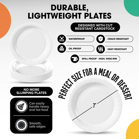 1000 Count White Disposable Paper Plates Bulk Party Plates 7"