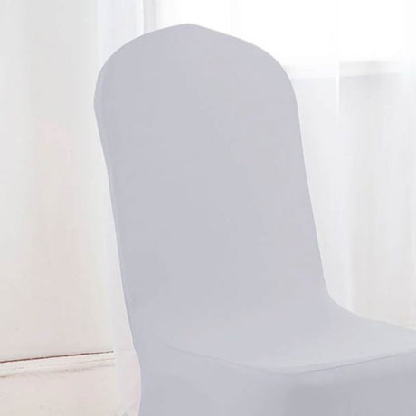 1 Funda para silla de banquete de spandex color platino o plata clara con ajuste elástico y sin arrugas para decoración elegante