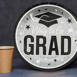 25 Count Silver Way to Go Grad Paper Dessert Plates Graduation Celebrations 7 1/4 Inch