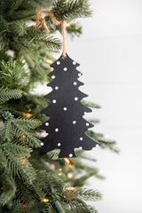 Wood Tree Christmas Ornament 6 Inch Black White Rustic Decor