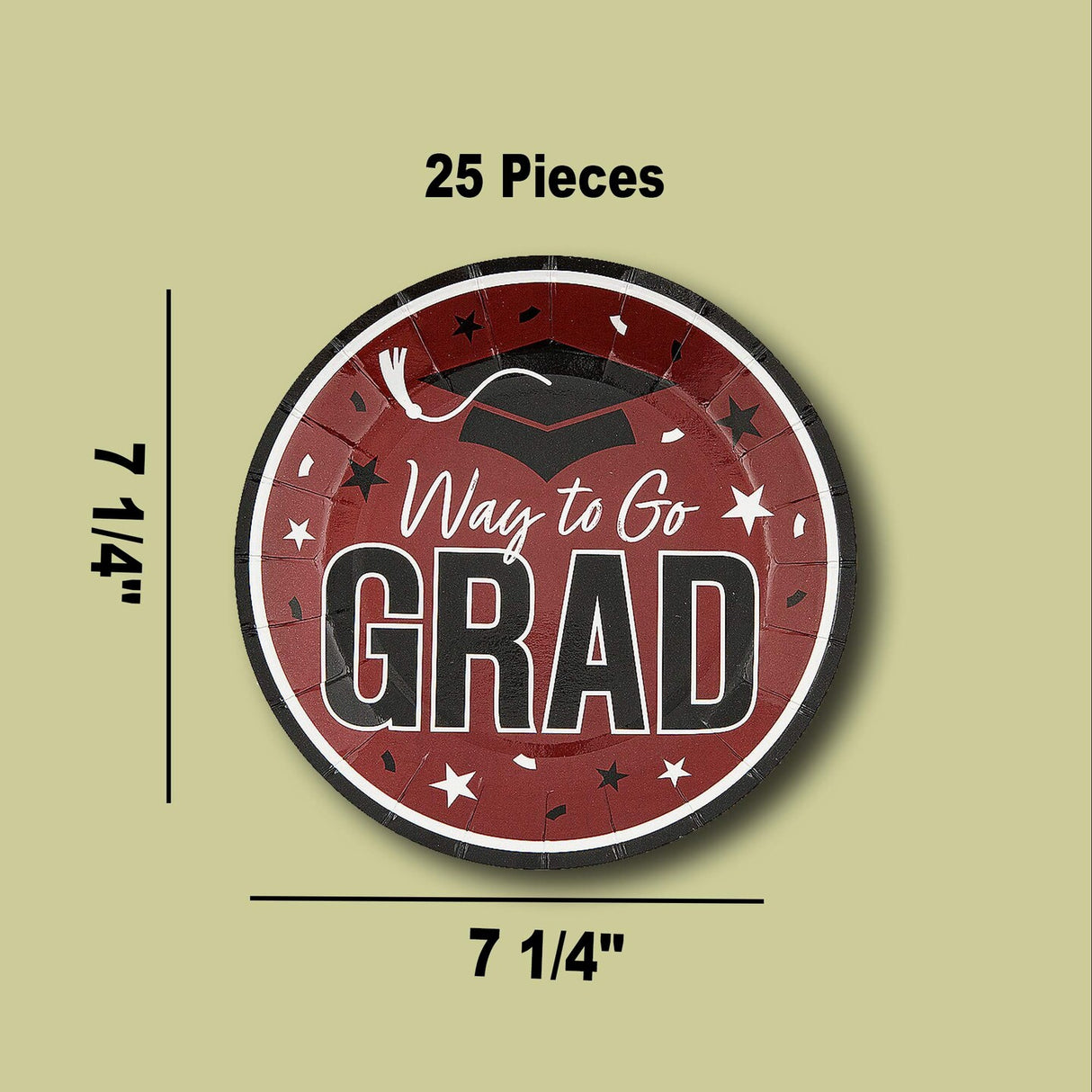 25 Count Burgundy Way to Go Grad Disposable Paper Dessert Plates Graduation Celebration Supplies 7 1/4 Inch