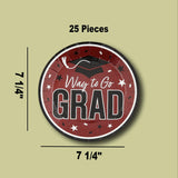 25 Count Burgundy Way to Go Grad Disposable Paper Dessert Plates Graduation Celebration Supplies 7 1/4 Inch