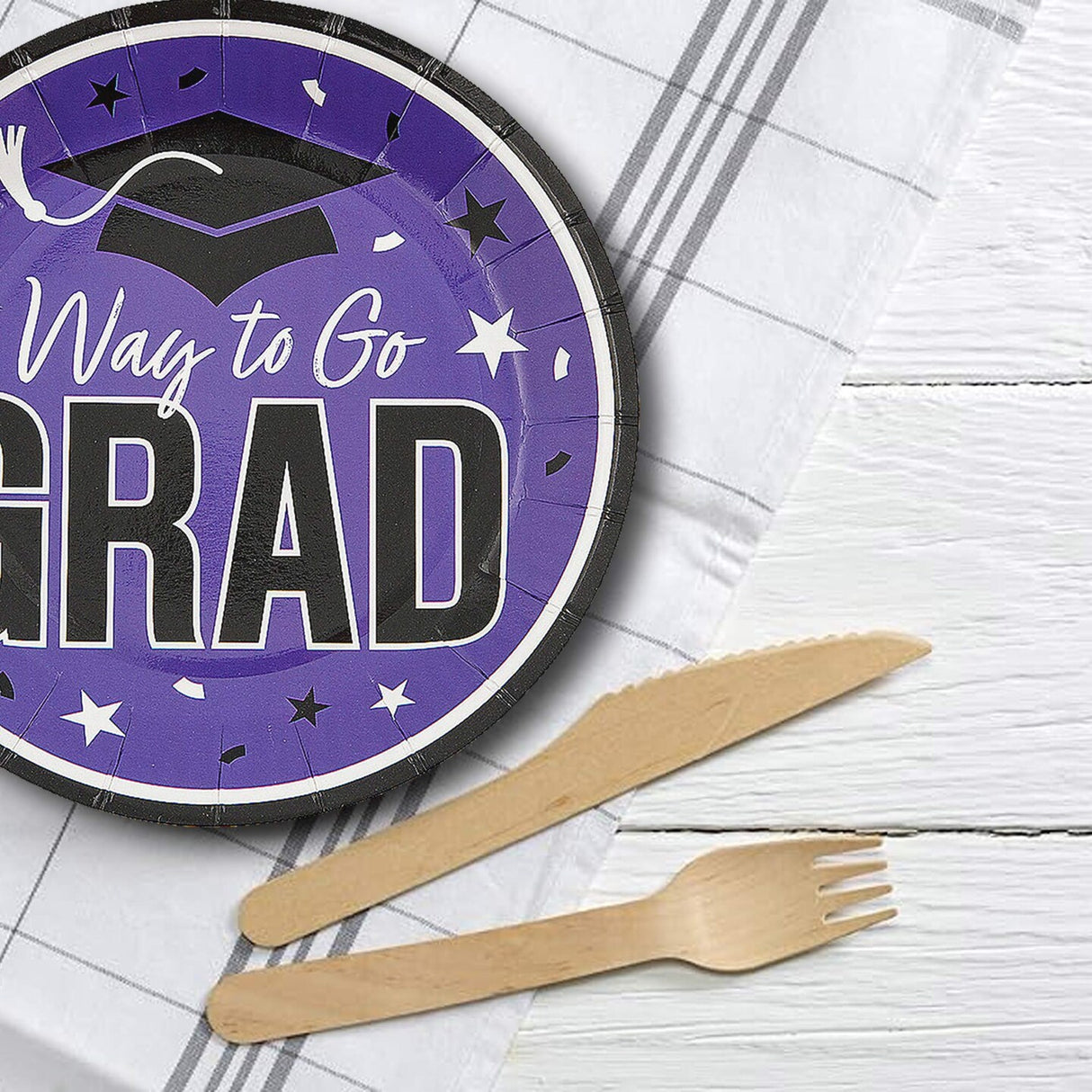 25 Count Purple Way to Go Grad Disposable Dessert Plates Graduation Party Plates 7 1/4 Inch