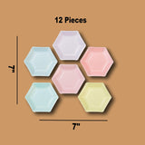 12 Count Pastel Color Hexagonal Paper Dessert Plates 7 Inch