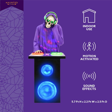 5.7 ft. Motion Activated Bluetooth DJ Skeleton Animatronic (Haunted Living)