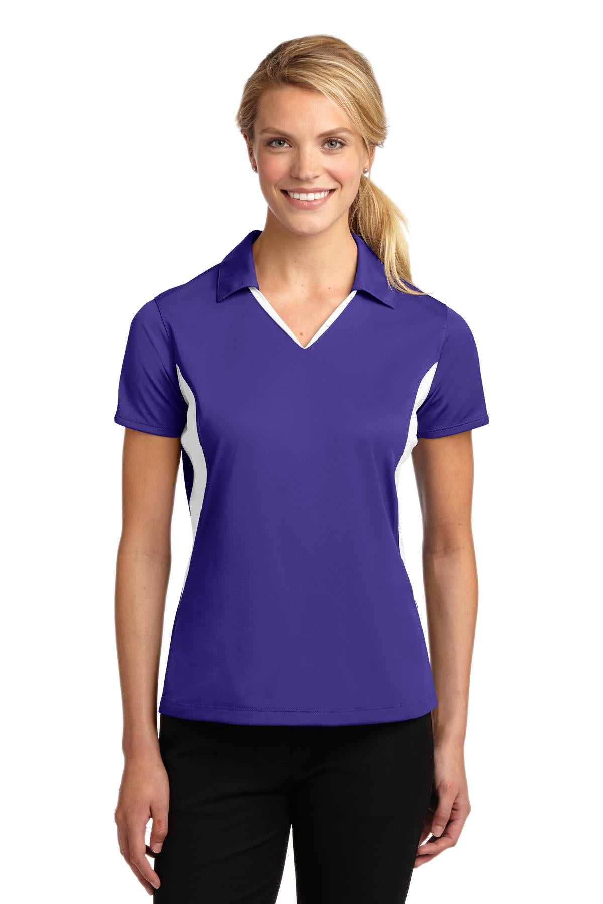 Sport-Tek® Womens Side Blocked Micropique Sport-Wick Polo Moisture Wicking Athletic Shirt