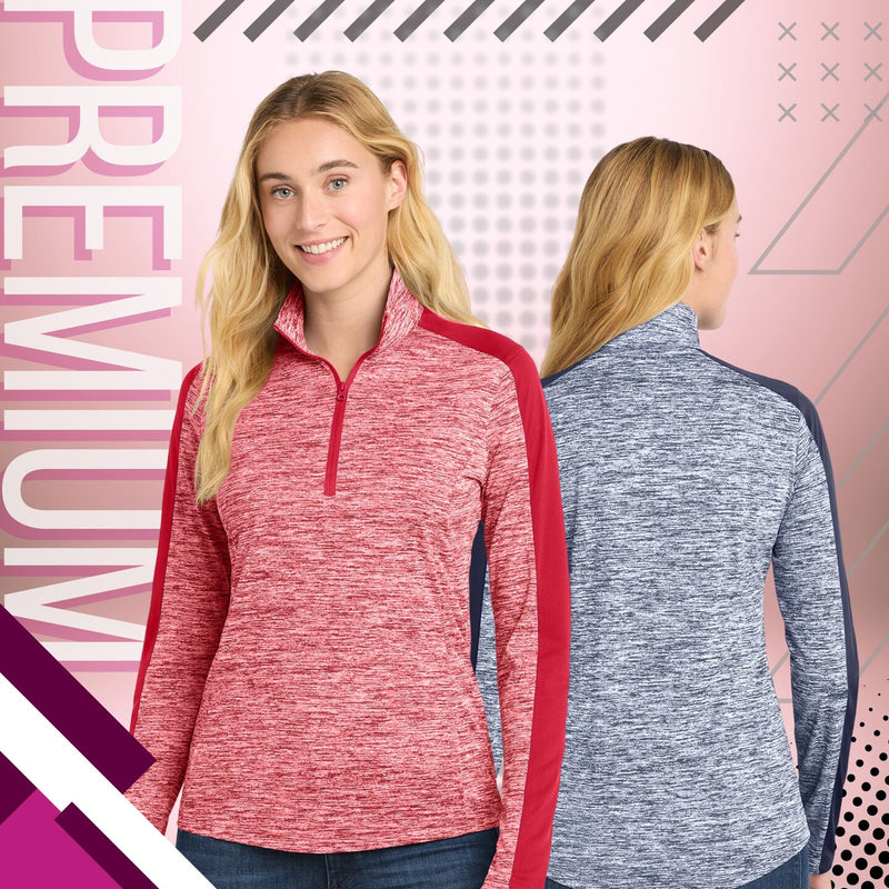 Sport-Tek Women's Electric Heather Colorblock Quarter-Zip Pullover for active wear