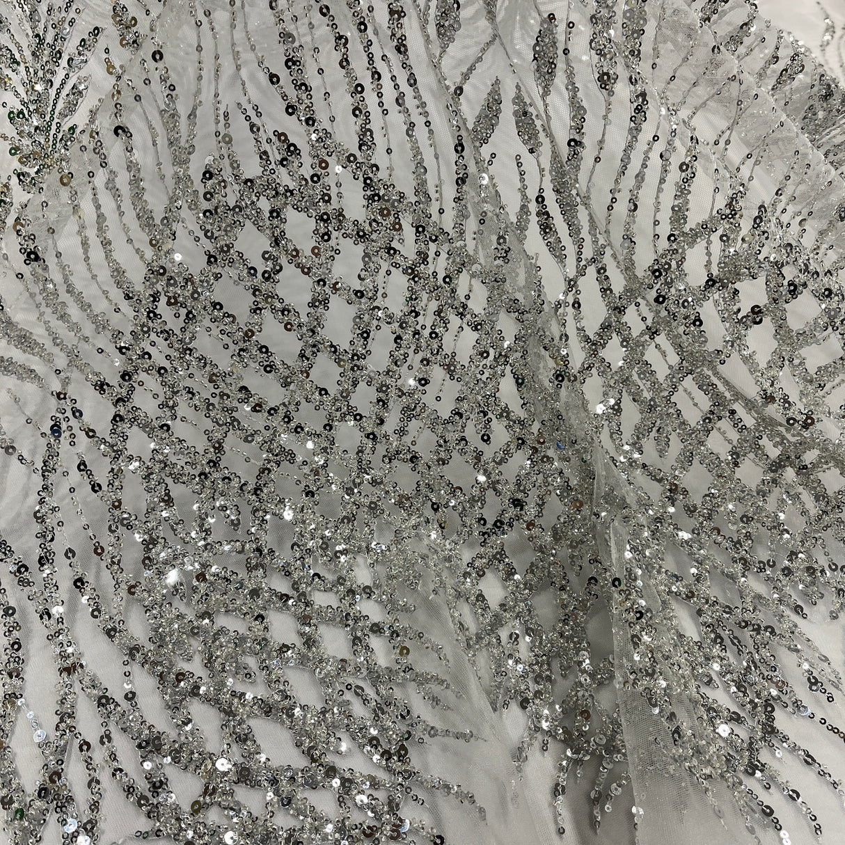 Beaded Lace Fabric on Polyester Net Mesh