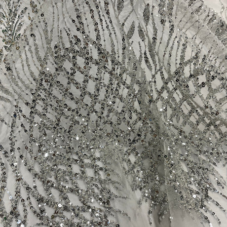 Beaded Lace Fabric on Polyester Net Mesh