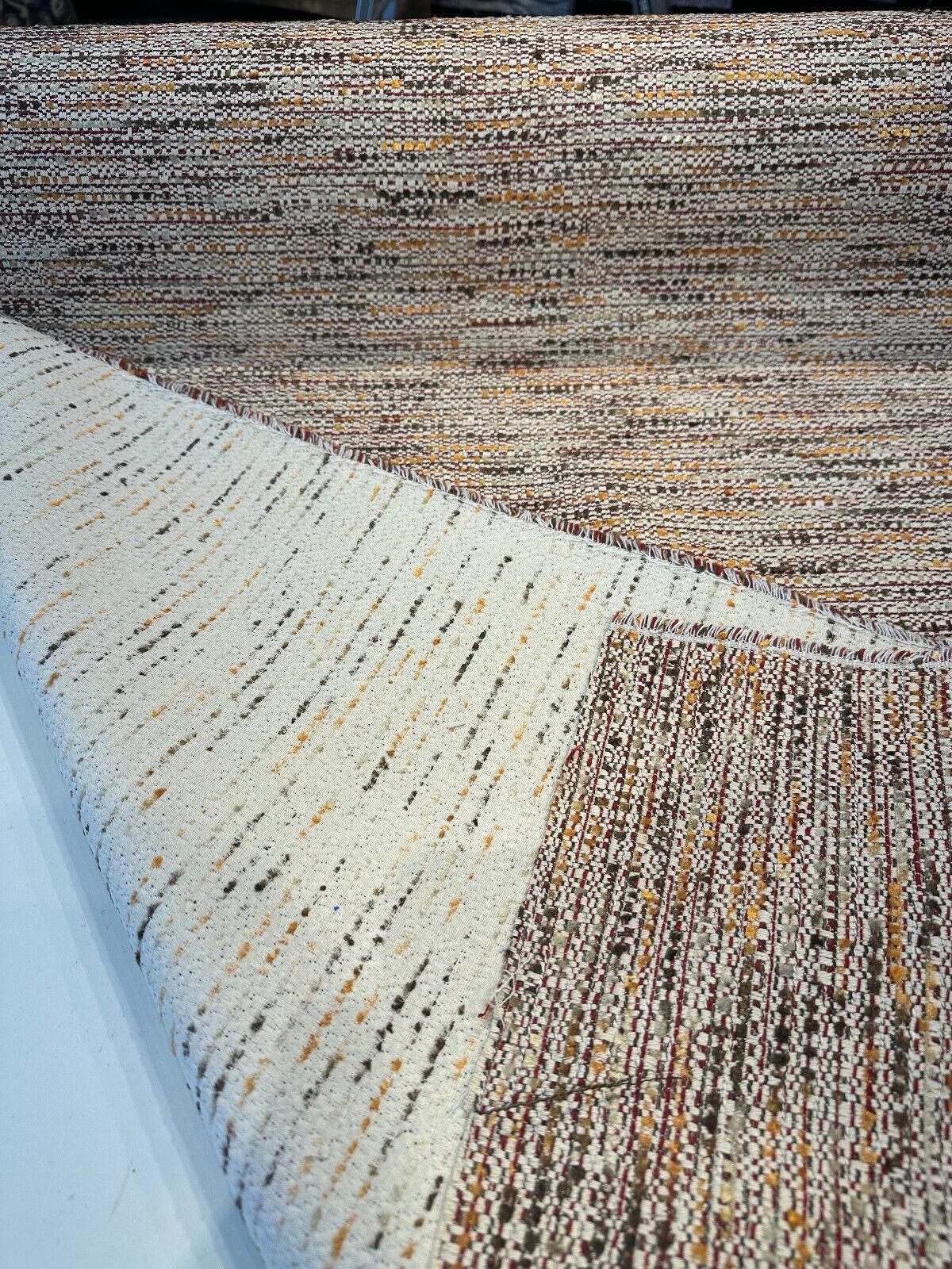 Miu Miu Fresco Chenille Tweed Upholstery Fabric - Burgundy With Hints Of Red Orange Brown On Beige Background, 56" Width (1 Yard)