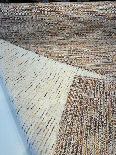 Miu Miu Fresco Chenille Tweed Upholstery Fabric - Burgundy With Hints Of Red Orange Brown On Beige Background, 56" Width (1 Yard)