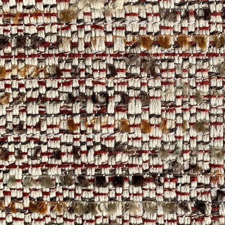 Miu Miu Fresco Chenille Tweed Upholstery Fabric - Burgundy With Hints Of Red Orange Brown On Beige Background, 56" Width (1 Yard)