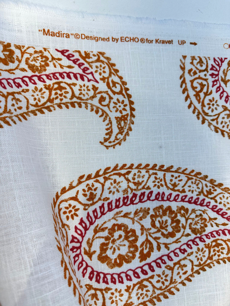 Madira Papaya Linen Cotton Blend Fabric - Papaya Paisley, Ivory Orange Pink, 54" Width (1 Yard)