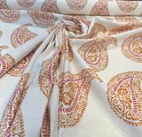 Madira Papaya Linen Cotton Blend Fabric - Papaya Paisley, Ivory Orange Pink, 54" Width (1 Yard)