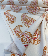 Madira Papaya Linen Cotton Blend Fabric - Papaya Paisley, Ivory Orange Pink, 54" Width (1 Yard)