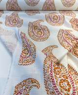 Madira Papaya Linen Cotton Blend Fabric - Papaya Paisley, Ivory Orange Pink, 54" Width (1 Yard)