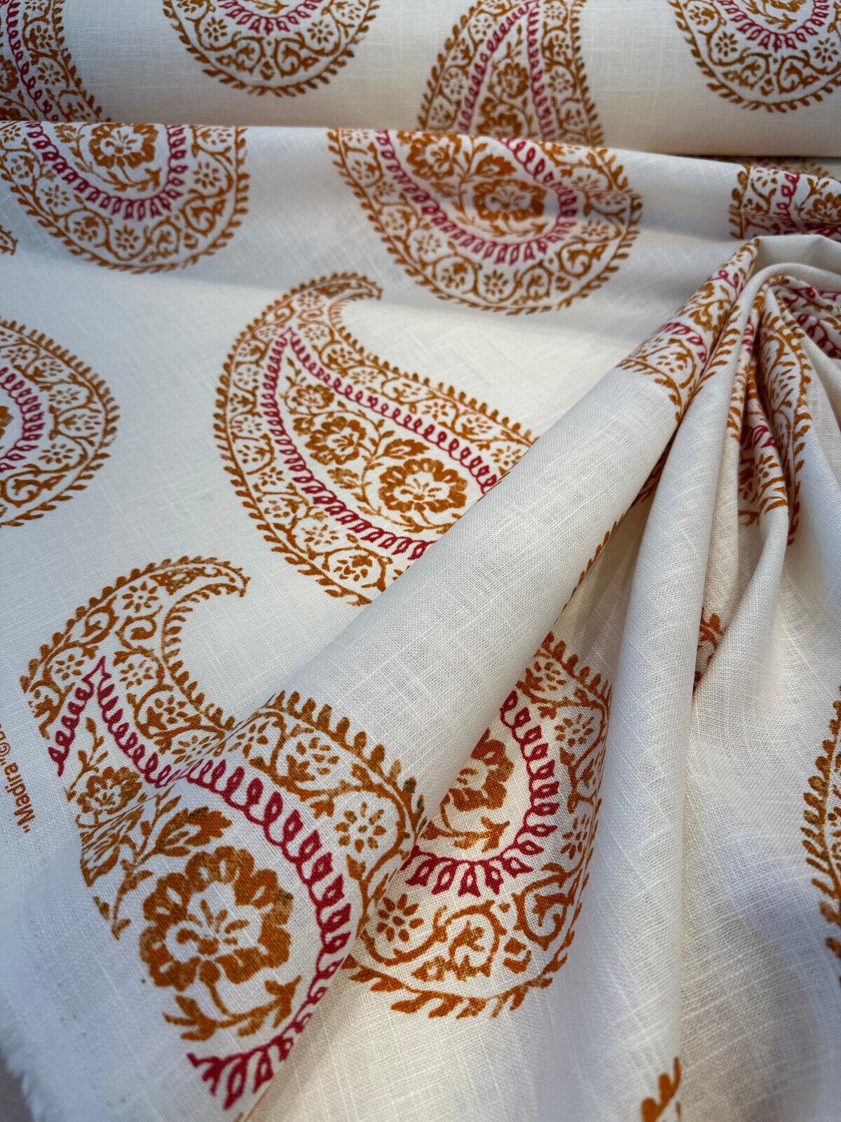 Madira Papaya Linen Cotton Blend Fabric - Papaya Paisley, Ivory Orange Pink, 54" Width (1 Yard)