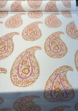 Madira Papaya Linen Cotton Blend Fabric - Papaya Paisley, Ivory Orange Pink, 54" Width (1 Yard)