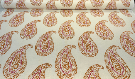 Madira Papaya Linen Cotton Blend Fabric - Papaya Paisley, Ivory Orange Pink, 54" Width (1 Yard)
