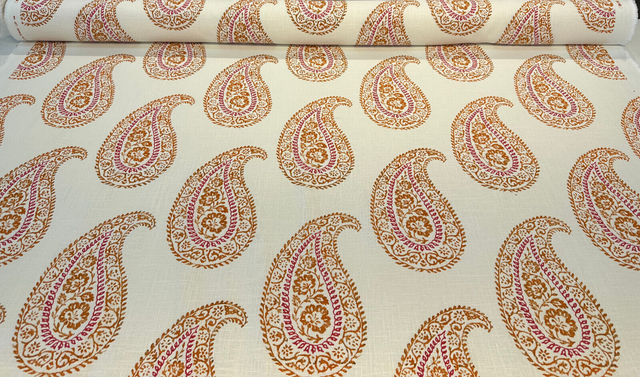 Madira Papaya Linen Cotton Blend Fabric - Papaya Paisley, Ivory Orange Pink, 54" Width (1 Yard)