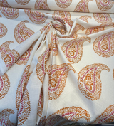 Madira Papaya Linen Cotton Blend Fabric - Papaya Paisley, Ivory Orange Pink, 54" Width (1 Yard)