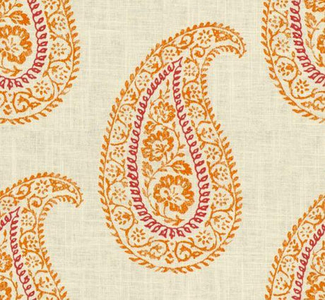 Madira Papaya Linen Cotton Blend Fabric - Papaya Paisley, Ivory Orange Pink, 54" Width (1 Yard)