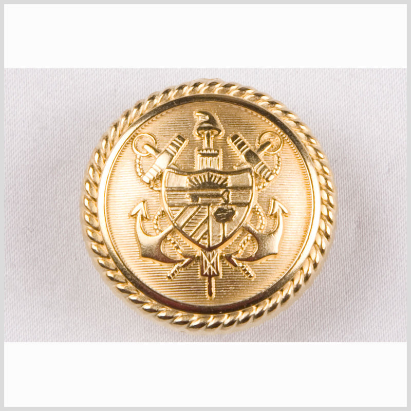 Metal Shank Back Button - 24L/15mm - Gold Nautical Crest