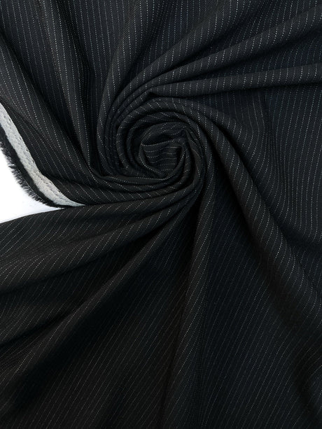 Italian Black Wool Basket Weave Suit Fabric Striped