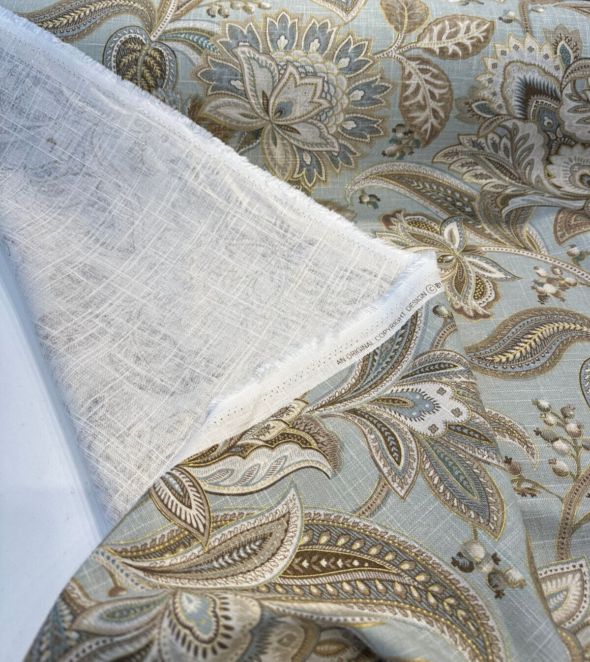 Swavelle Valdosta Linen Rayon Fabric - Mist Light Blue Floral Paisley, 54" Width (1 Yard)
