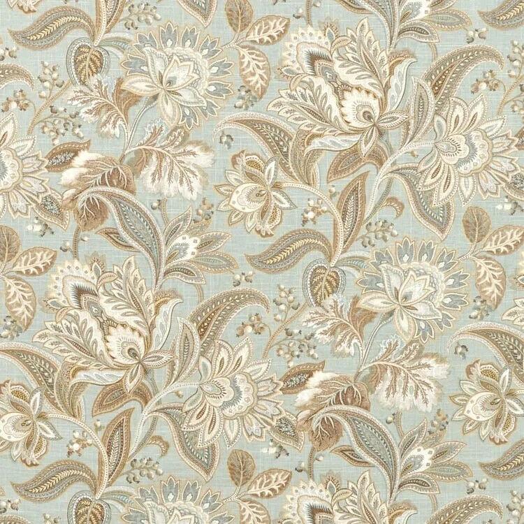 Swavelle Valdosta Linen Rayon Fabric - Mist Light Blue Floral Paisley, 54" Width (1 Yard)