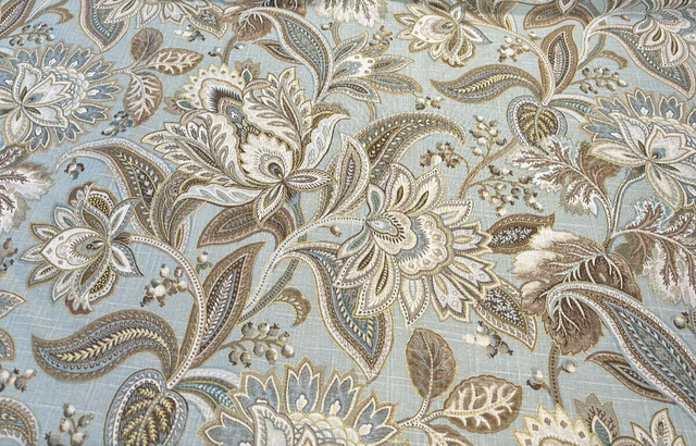 Swavelle Valdosta Linen Rayon Fabric - Mist Light Blue Floral Paisley, 54" Width (1 Yard)