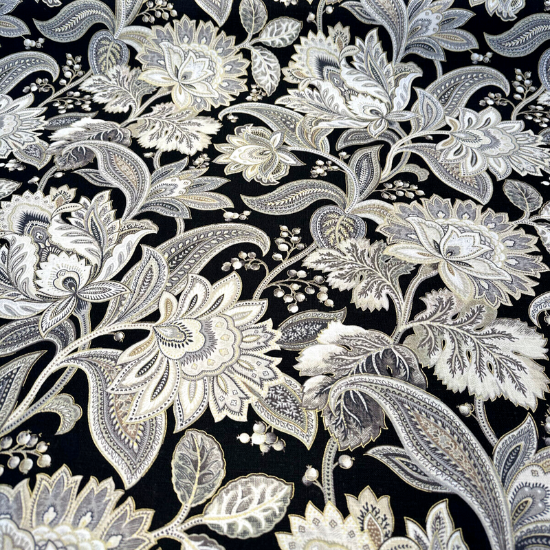 Valdosta Linen Rayon Fabric - Black Lava Floral Paisley, 54" Width (1 Yard)
