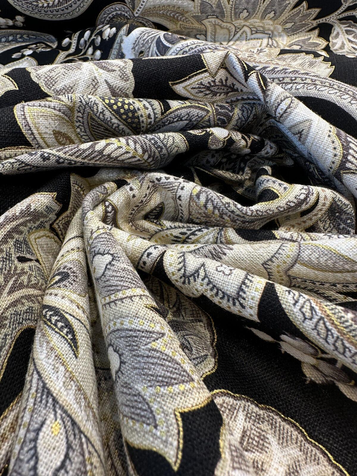 Valdosta Linen Rayon Fabric - Black Lava Floral Paisley, 54" Width (1 Yard)