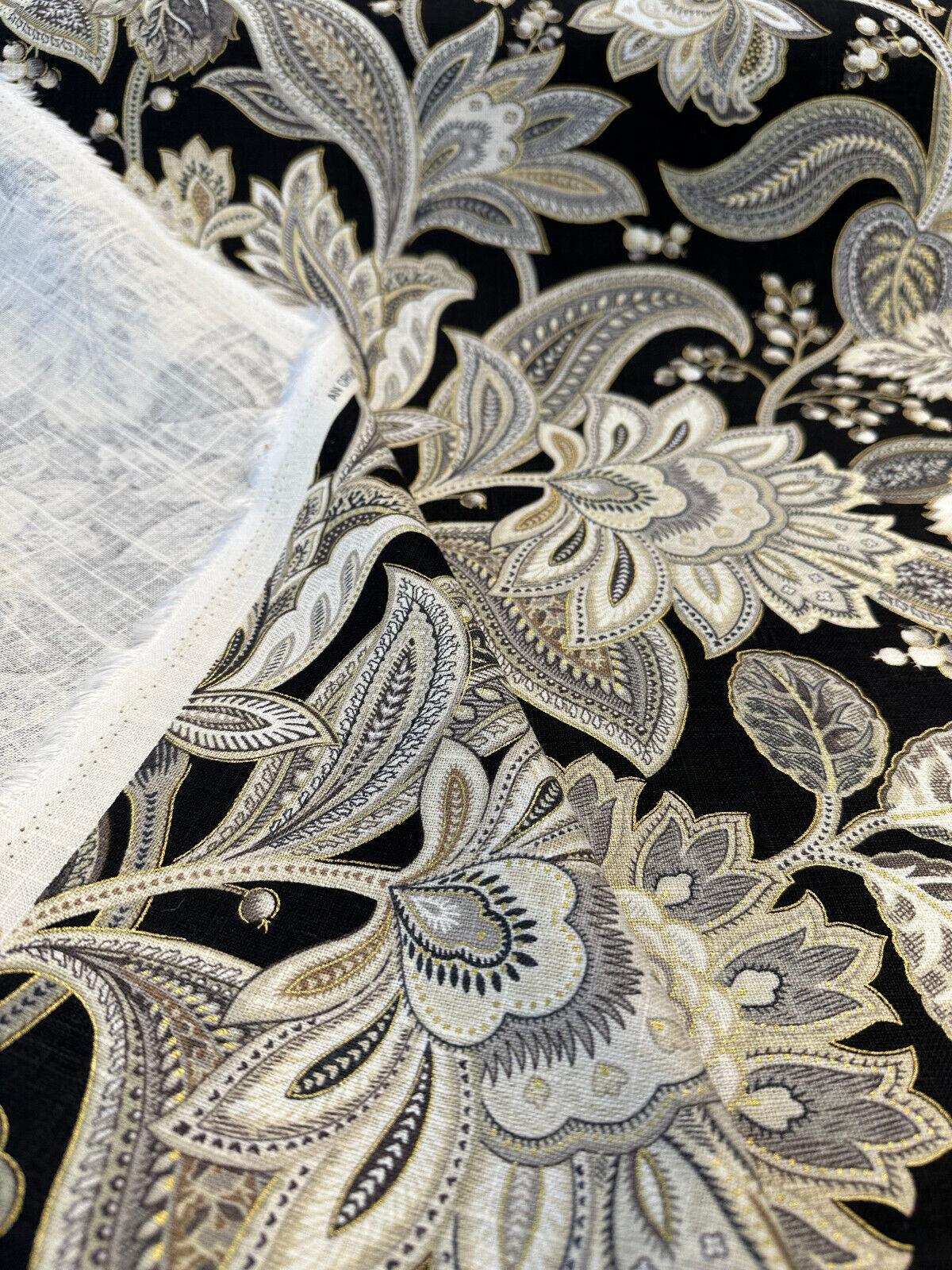 Valdosta Linen Rayon Fabric - Black Lava Floral Paisley, 54" Width (1 Yard)