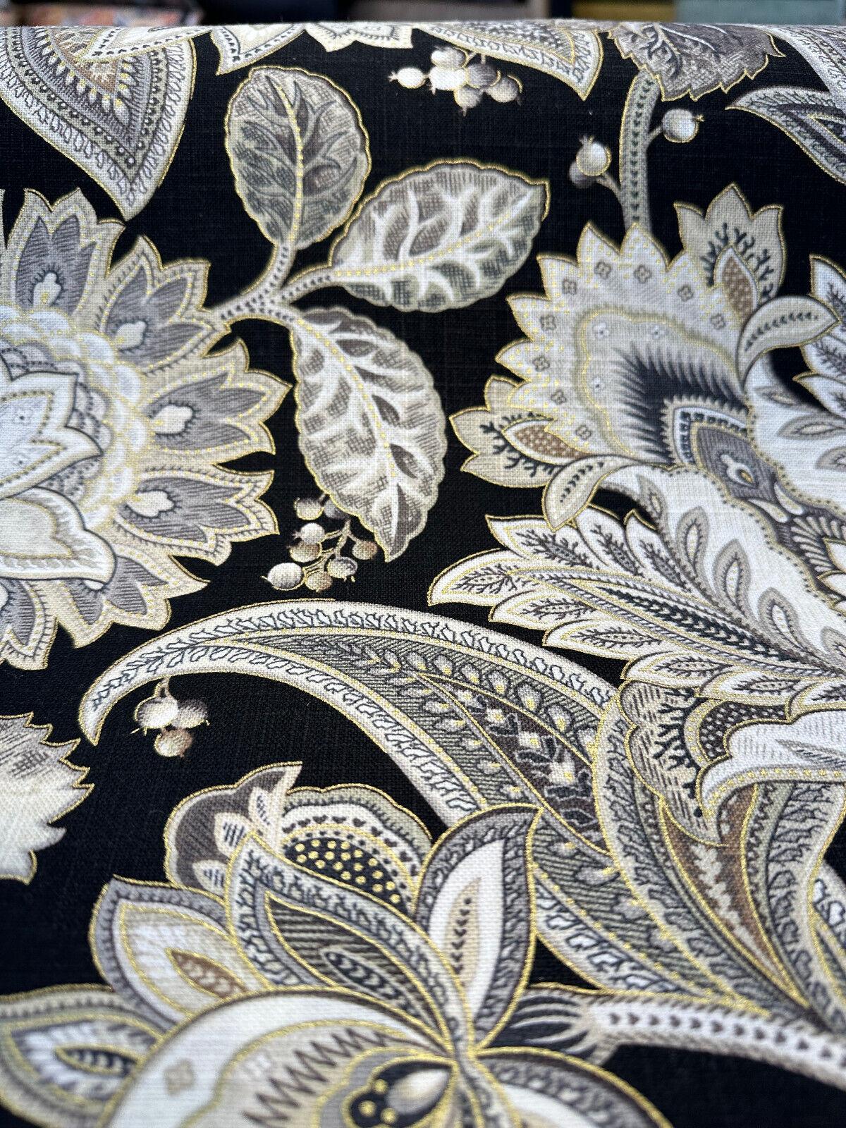 Valdosta Linen Rayon Fabric - Black Lava Floral Paisley, 54" Width (1 Yard)