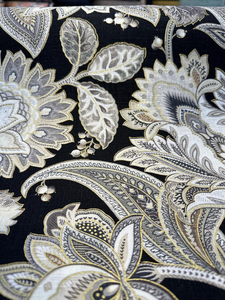 Valdosta Linen Rayon Fabric - Black Lava Floral Paisley, 54" Width (1 Yard)