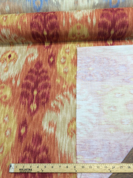 Home Accent Vibrant Ikat Red Multipurpose Cotton Fabric - Red Ikat Pattern, Off-White Background, By The Yard (1 Yard)
