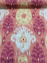 Home Accent Vibrant Ikat Red Multipurpose Cotton Fabric - Red Ikat Pattern, Off-White Background, By The Yard (1 Yard)