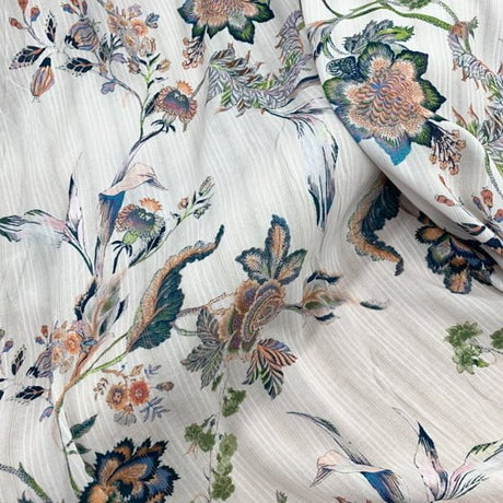 White Floral Rayon Fabric - White Floral Print, 58/60" Wide