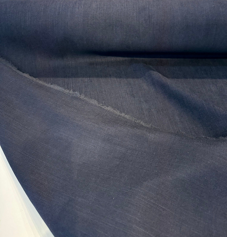 Sawyer Blue Midnight Italian Vagatex Upholstery Drapery Fabric - Midnight Blue, Linen Look, 54" Width (1 Yard)