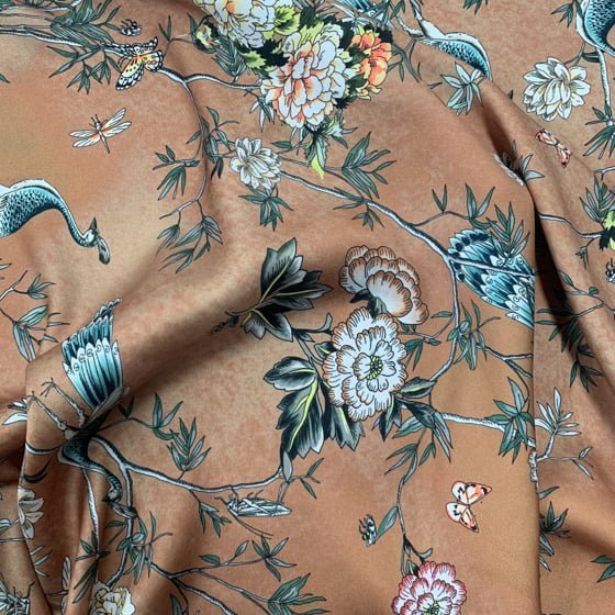 Rust Floral Polyester Fabric - Rust Floral Print, Polyester Fabric (1 Yard)