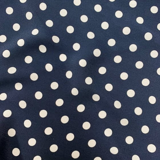 Navy Blue/White Polka Dot Rayon Fabric - Polka Dot Print, 1 Yard