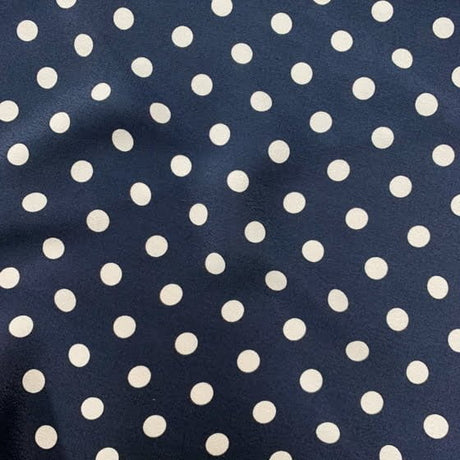 Navy Blue/White Polka Dot Rayon Fabric - Polka Dot Print, 1 Yard