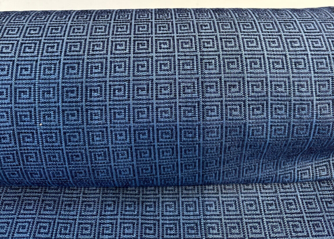 Alexis Brocade Jacquard Fabric - Midnight Blue Greek Key, 54" Width (1 Yard)