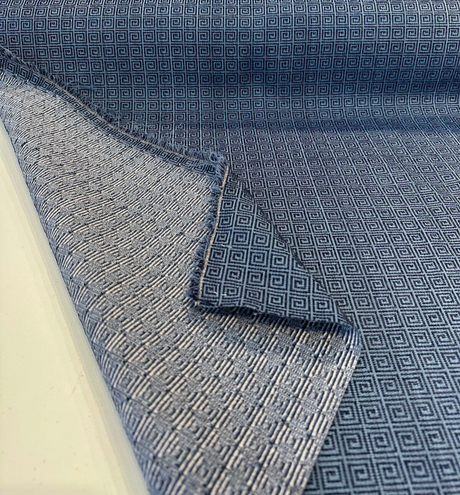 Alexis Brocade Jacquard Fabric - Midnight Blue Greek Key, 54" Width (1 Yard)
