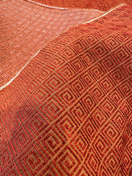 Alexis Brocade Jacquard Fabric - Greek Key, Clay Red, 54" Width (1 Yard)