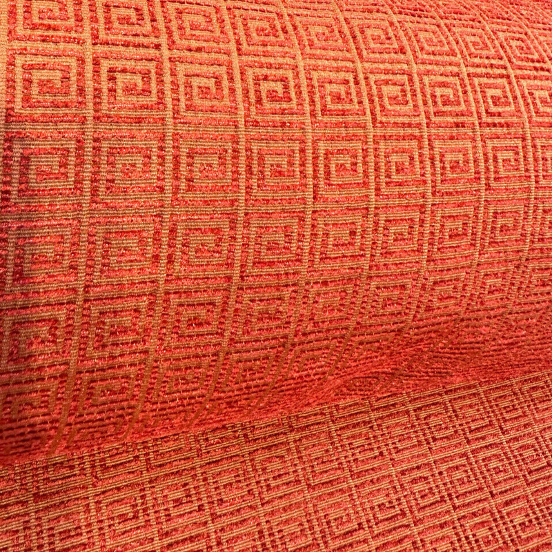 Alexis Brocade Jacquard Fabric - Greek Key, Clay Red, 54" Width (1 Yard)