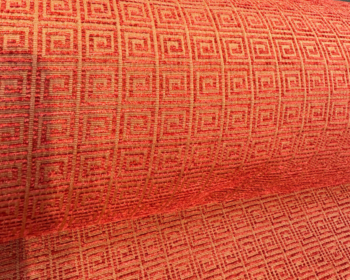 Alexis Brocade Jacquard Fabric - Greek Key, Clay Red, 54" Width (1 Yard)