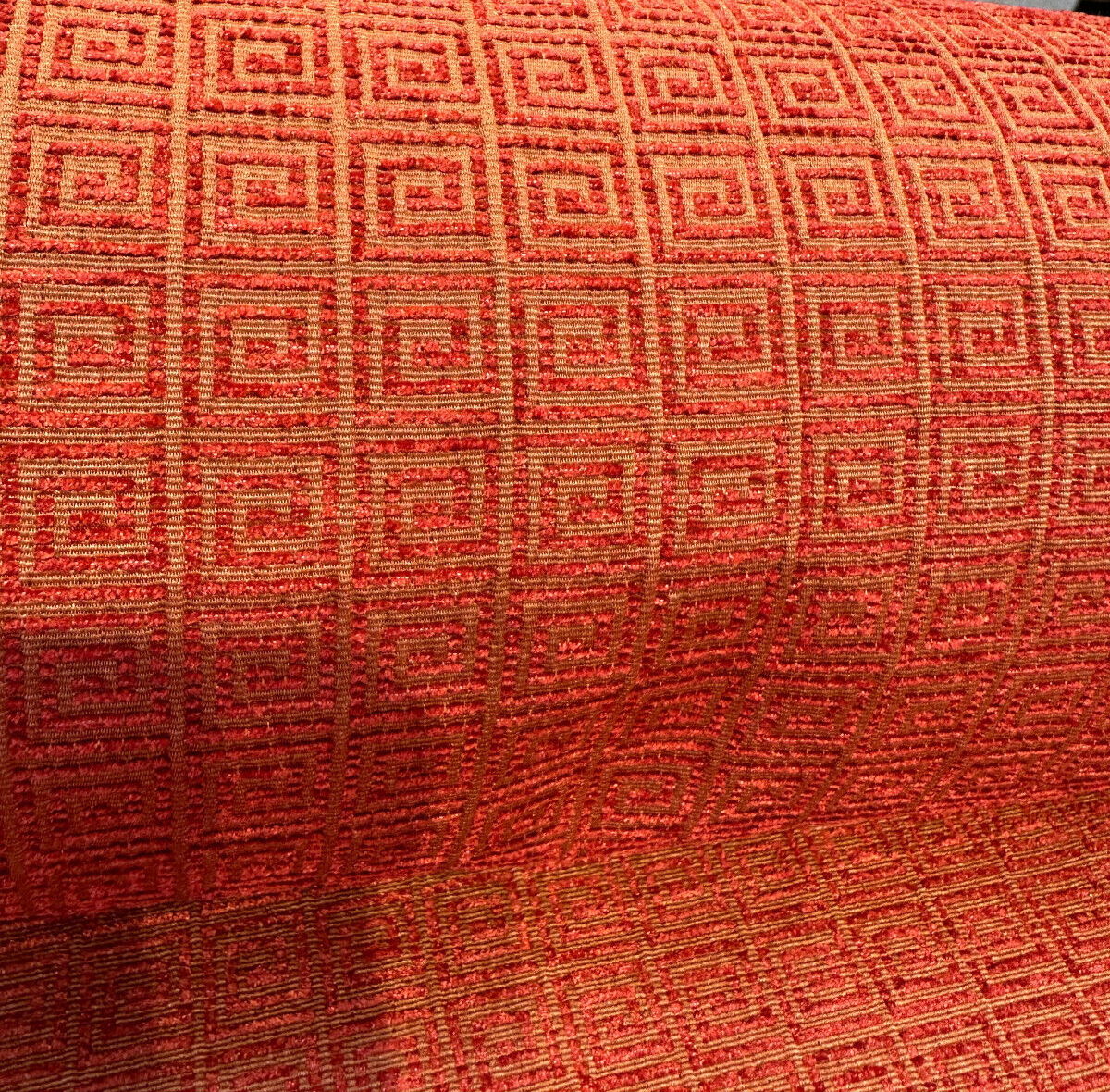 Alexis Brocade Jacquard Fabric - Greek Key, Clay Red, 54" Width (1 Yard)