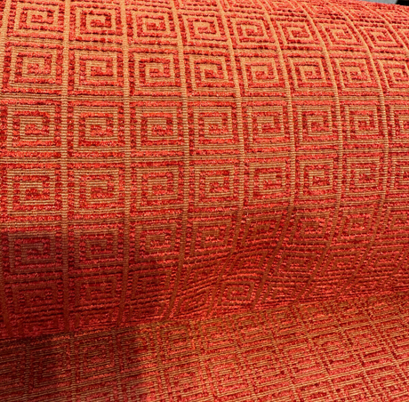 Alexis Brocade Jacquard Fabric - Greek Key, Clay Red, 54" Width (1 Yard)